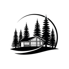 Obraz premium resort wood silhouette logo vector line art logo design
