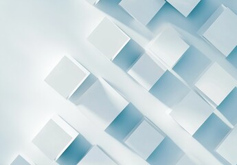 Fototapeta premium Minimalist white 3D cubes, geometric abstract pattern, blue shadows