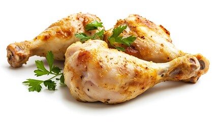 Roasted Chicken Drumsticks with White Background.