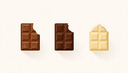 Obraz premium Minimalist icon set of chocolate types – milk, dark, white – line art style