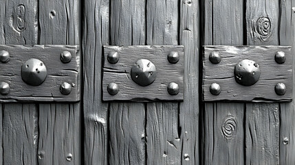 Fototapeta premium Weathered Grey Wooden Door with Metal Reinforcements