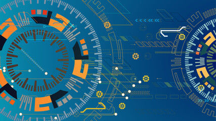 Vector illustration. Hand drawn Scientific and technological concept with the use of technical elements formed in the shape of a circle. Vector illustration Abstract technology circuit board