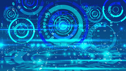 Vector isometric illustration. Digital technology and engineering background with glowing effect and numbers Modern science or technology abstract background. Cyberspace surface illustration. 