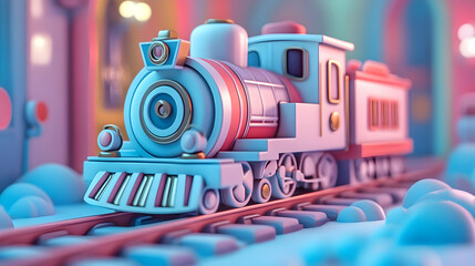 Whimsical Pastel Toy Train 3D Render