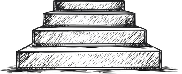 Fototapeta premium Black and white sketch of a four-step stairs illustration, concept of progress. Vector illustration