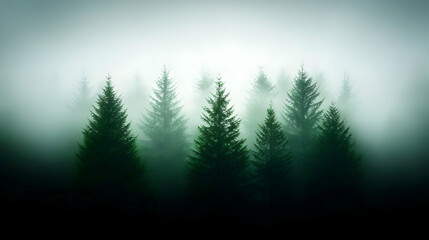 Dark Green Forest shrouded in Thick Fog