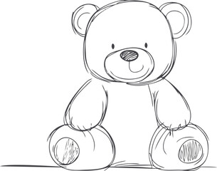 Obraz premium Sketch of an adorable teddy bear sitting with a happy expression, illustration art. Vector illustration
