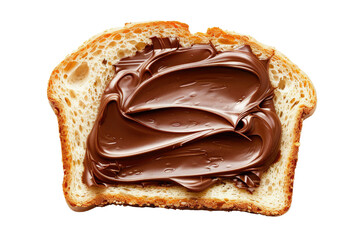 Rich chocolate hazelnut spread swirled generously atop a slice of golden-brown toast, a decadent breakfast treat presented with a clean, bright background.