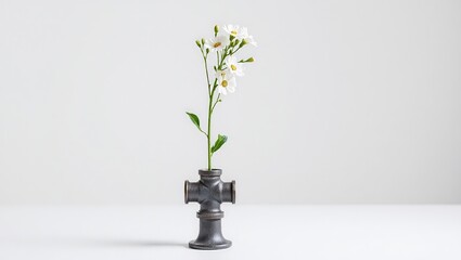 White Filipendula Plant on Industrial Pipe Stand - Product Photography