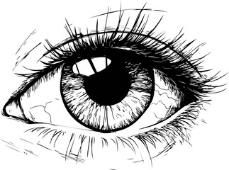 Obraz premium Detailed black and white sketch of a human eye with reflection. Vector illustration