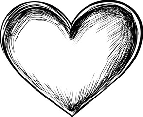 Black and white sketch of a heart with rough lines, hand-drawn style illustration. Vector illustration