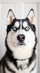 Obraz premium portrait of a siberian husky with striking blue eyes