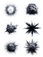 Smoke Burst Collection - Six high-resolution images of dramatic smoke bursts, perfect for design projects. Isolated on white background