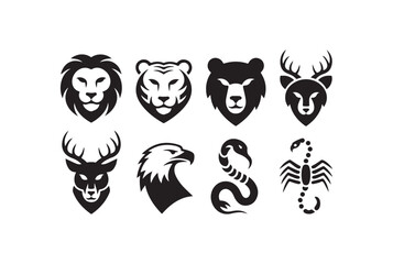 Simple Black and White Animal Heads Icons
