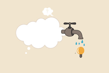 Thinking idea or brainstorm to get solution, creativity or imagination solve problem, efficient cooperate to get good outcome concept, group thinking bubble with faucet to get lightbulb idea output.