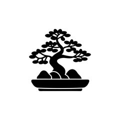 creative details Bonsai with rocks icon Vector Illustration