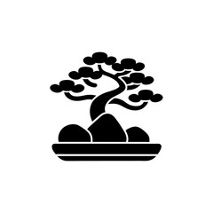 creative details Bonsai with rocks icon Vector Illustration