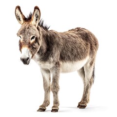 Full body view of donkey standing on white background