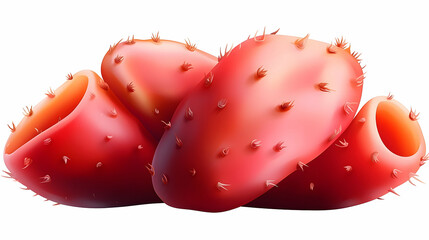 Closeup of Red Prickly Pear Cactus Pads on White Background