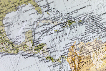 World map. Caribbean Sea and surrounding countries. Political map close-up photo