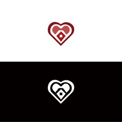 Sweet home logo. outline house and heart symbol . Love and home real estate