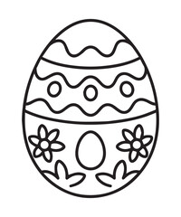 Easter egg with flower decoration coloring page for kids, black line art vector illustration on white background 