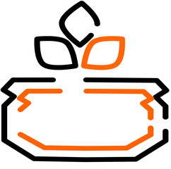 A black and orange linear vector icon of a vase with flowers, symbolizing nature, beauty, and elegance in a minimalist design.