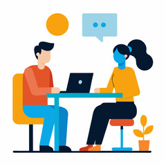 Two People Working and Talking in Open Space Office Vector on White Background