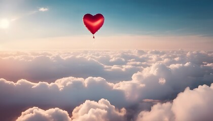 Fototapeta premium Love: Heart-Shaped Balloon Floating Above the Clouds