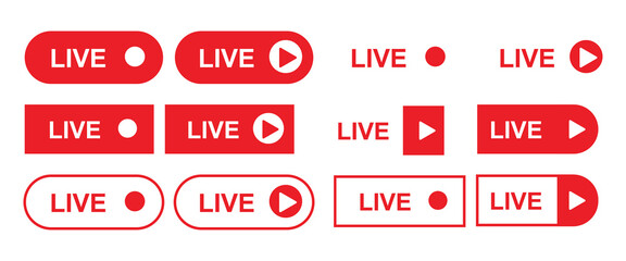 Live streaming icon set. Live broadcasting buttons and symbols. Set of online stream icon vector illustration. broadcast button set vector