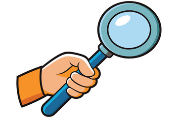 hand holding a magnifying glass. Stock vector.