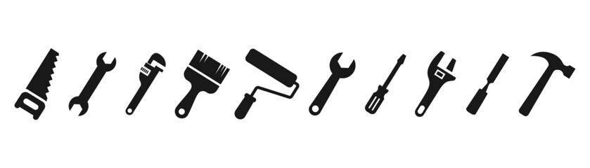 Tools icons set. Instruments signs collection. Tools and Service icons set. Instrument symbol. Vector illustration