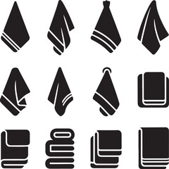 Twelve Black Silhouettes of Folded Towels and Handkerchiefs