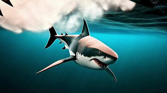 Great White Shark Encountering a Plesiosaur - Underwater Predator Action