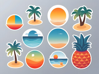 Various Summer Objects and Icons Clip Art Digital Sticker Sheet Illustrations