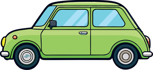 Cartoon Car Vector Illustration — Cute Colorful Vehicle Clipart in Flat Style for Kids, Transportation Design, and Educational Projects