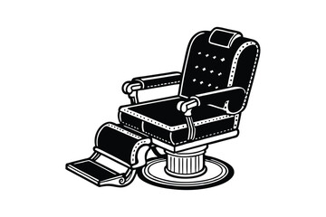 Black and white drawing of an antique barber chair.eps