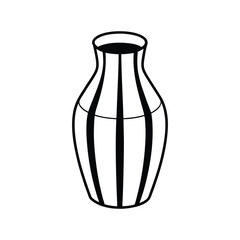 Black and white line art drawing of a modern minimalist vase.eps