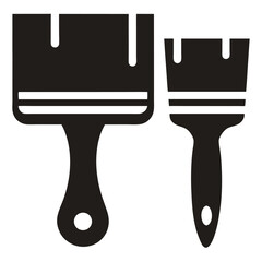 Create a simple icon of a paintbrush, presented in both a solid black fill and an outlined version