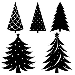Obraz premium High-quality vector silhouettes of festive Christmas items including ribbons, hats, baubles, and snowflakes.