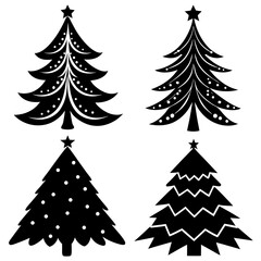 Obraz premium Christmas silhouette collection of cheerful holiday elements including mistletoe, stars, snow globes, and ribbons.