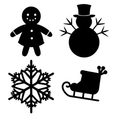 Bold Christmas element silhouettes like ornaments, stars, trees, and snowflakes on white background&mdash;perfect for DIY crafts.