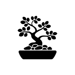 creative details Bonsai with pebbles icon Vector Illustration 