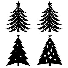 Fototapeta premium Creative vector silhouette bundle with Christmas trees in different styles and sizes.
