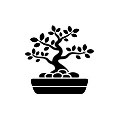 creative details Bonsai with pebbles icon Vector Illustration 