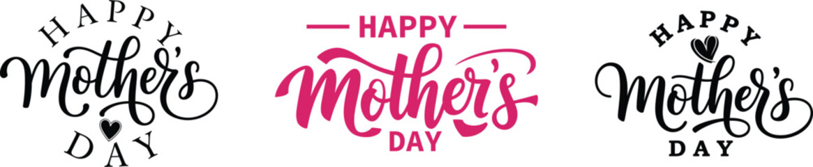 Elegant Happy Mother’s Day Typography Designs with Heart Elements