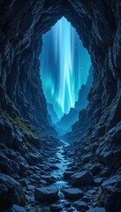 Enchanting Cavern with Aurora Borealis Lighting Up the Night Sky