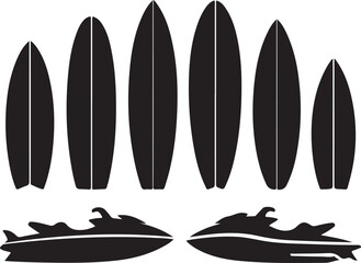Surfboards and Jet Skis Silhouette Set for Summer Designs