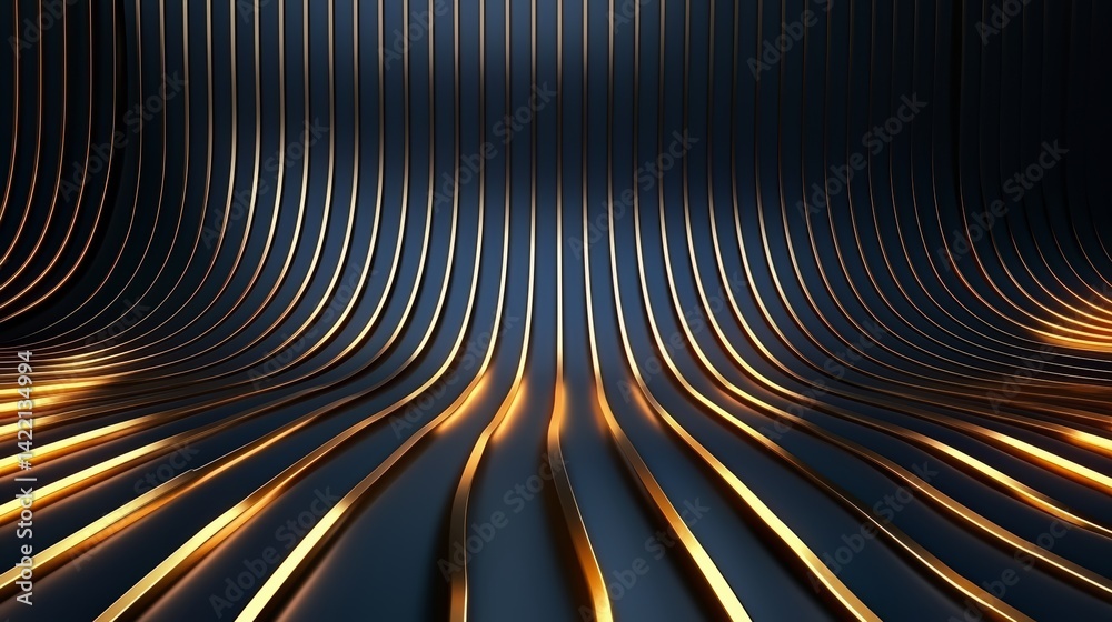 Fototapete black and gold background with a series of gold lines. the lines are curved and appear to be part of