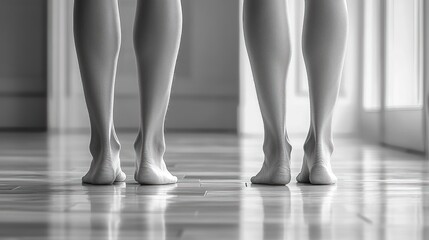 Barefoot Steps: A Monochromatic Study of Legs and Feet on a Polished Floor